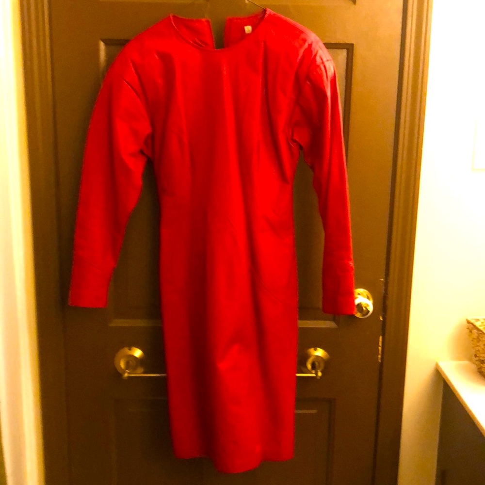 Red leather dress